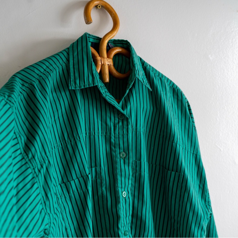 Vintage Good Look’n Green Pinstripe Button-Up Shirt |